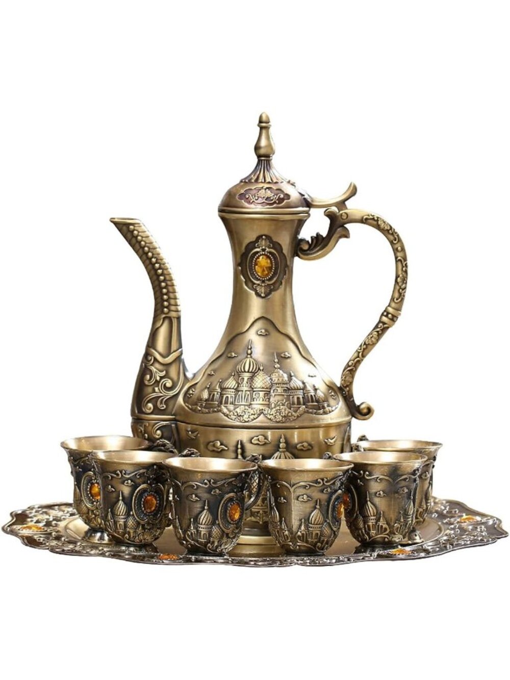 Elegant Turkish Tea and Coffee Set - Teapot, Tray & 6 Cups for Entertaining